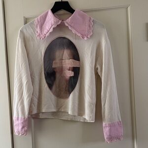 Selkie Pink and Cream Top with Lace Collar